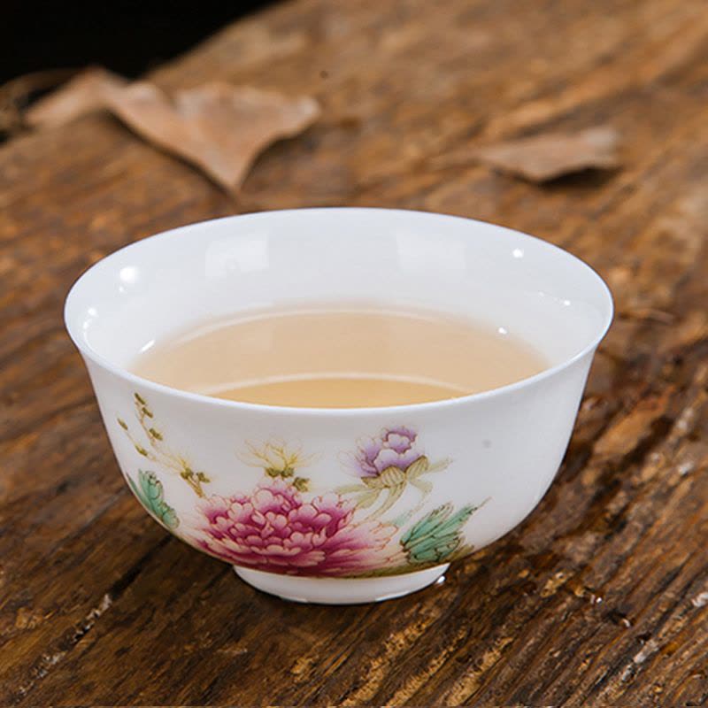 景德镇瓷器小茶碗单杯 陶瓷青花品茗杯个人杯茶杯 白瓷功夫茶具 压手牡丹图片