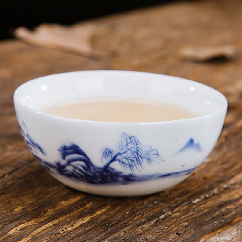 景德镇瓷器小茶碗单杯 陶瓷青花品茗杯个人杯茶杯 白瓷功夫茶具 小号山水普洱图片