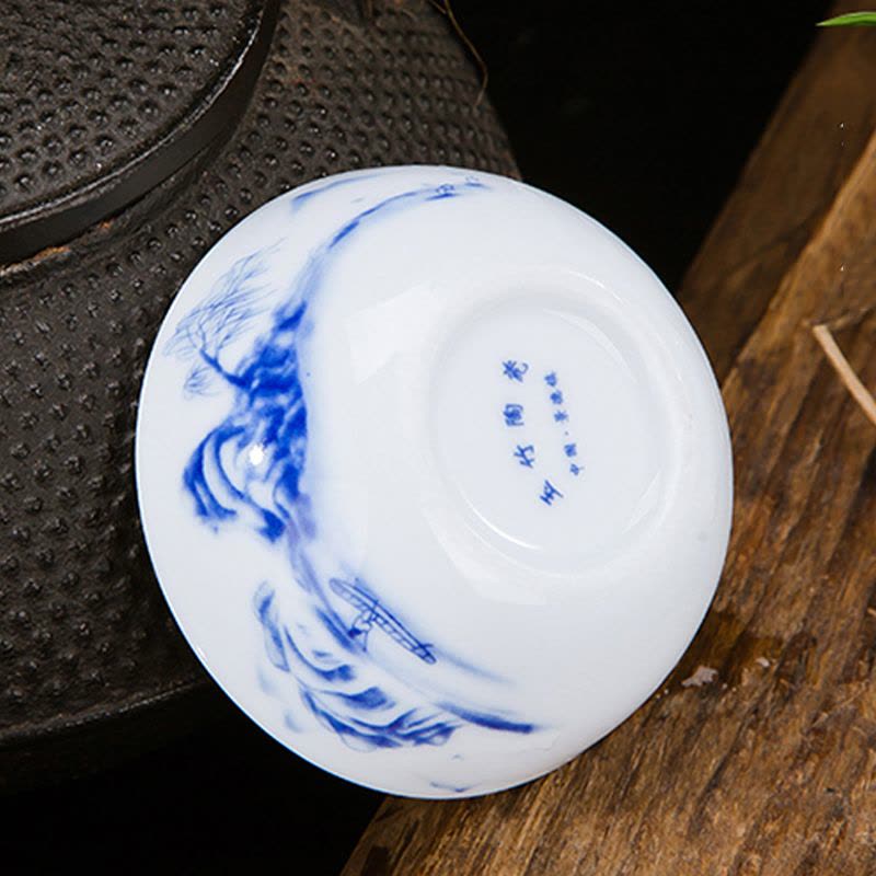 景德镇瓷器小茶碗单杯 陶瓷青花品茗杯个人杯茶杯 白瓷功夫茶具 小号山水普洱图片