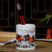 景德镇陶瓷器仿古笔筒创意时尚办公室书房装饰摆件教师节礼品 马到成功小号