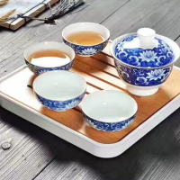 茶具套装功夫旅行茶具带茶盘青花茶壶茶杯套装茶具 盖碗