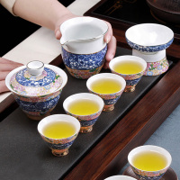 茶具套装陶瓷茶壶套装青花瓷茶具景德镇功夫茶具 繁花似锦 盖碗款