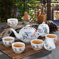 陶瓷功夫茶具套装茶杯茶壶茶叶罐礼盒装家用大容量 粉彩童趣 8件套