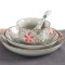 餐具套装 微波炉可用日式釉下彩创意家用陶瓷碗盘碟36头 红富贵 高脚碗配置