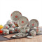 餐具套装 微波炉可用日式釉下彩创意家用陶瓷碗盘碟36头 大红花韩碗配置