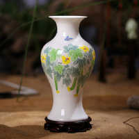 景德镇陶瓷器花瓶 骨瓷薄胎花瓶釉下五彩现代家具装饰摆件 鱼尾瓶