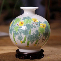 景德镇陶瓷器花瓶 骨瓷薄胎花瓶釉下五彩现代家具装饰摆件 石榴瓶