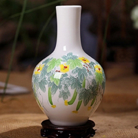 景德镇陶瓷器花瓶 骨瓷薄胎花瓶釉下五彩现代家具装饰摆件 天球瓶