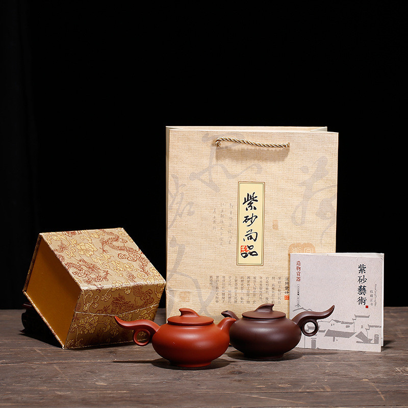 宜兴紫砂壶飞天紫砂壶茶具紫泥清水泥长把子壶 红色