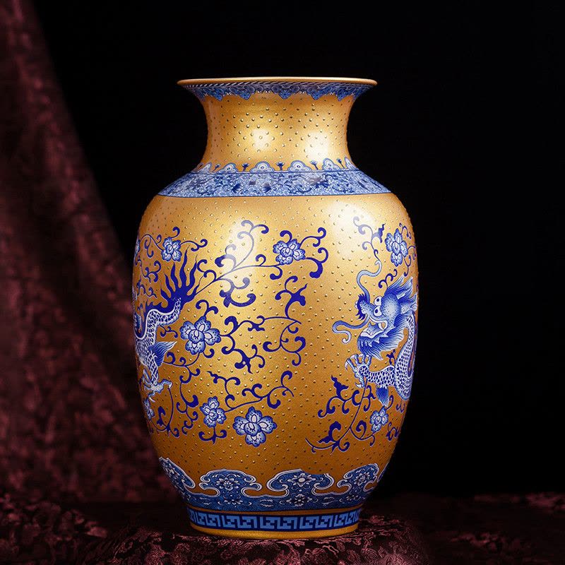 景德镇陶瓷器花瓶现代中式客厅家居饰品珐琅彩大花瓶花插电视柜摆件 赏瓶青龙 红色图片
