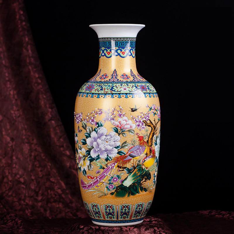 风源景德镇粉彩大花瓶陶瓷器现代时尚客厅落地花插家居欧式装饰品摆件 绿色观音瓶一对
