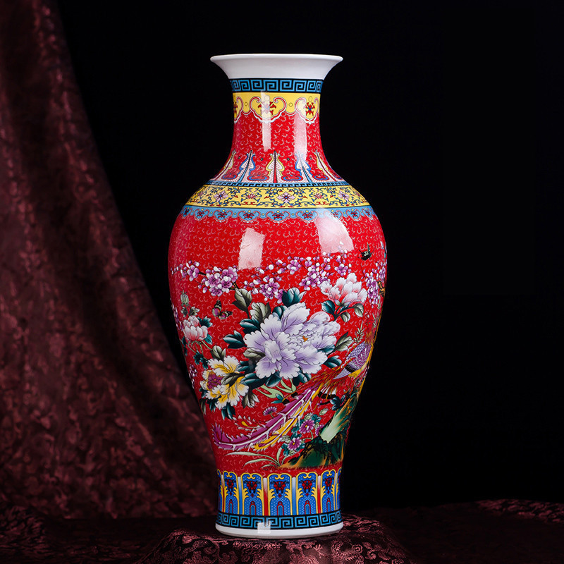风源景德镇粉彩大花瓶陶瓷器现代时尚客厅落地花插家居欧式装饰品摆件 绿色观音瓶一对