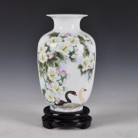 景德镇仿古青花瓷花瓶创意摆件客厅电视柜摆设简约装饰工艺品礼品 玉兰天鹅