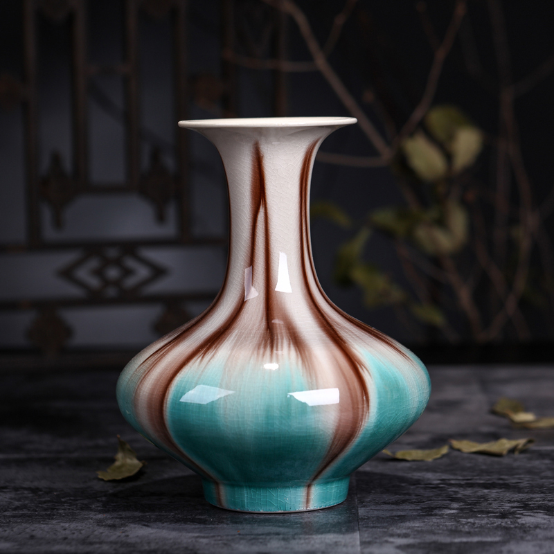 景德镇陶瓷花瓶摆件瓷器艺术窑变开片瓶现代时尚家居工艺品扁肚瓶
