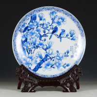 景德镇陶瓷器挂盘装饰盘现代时尚简约中式客厅家居装饰工艺品摆件 青花
