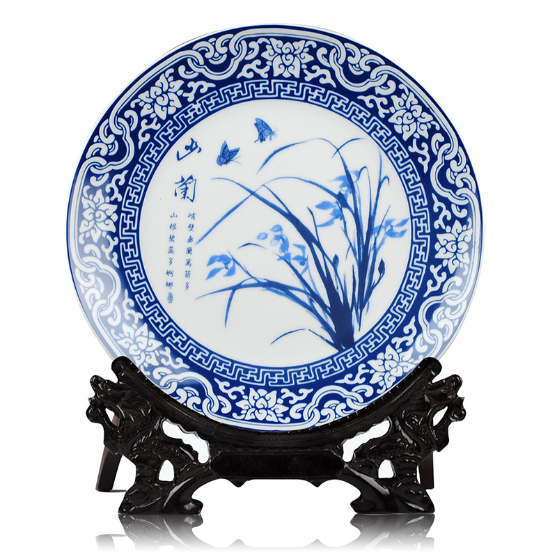 景德镇陶瓷器青花梅兰竹菊挂盘装饰盘子墙中式家居工艺品摆件兰花