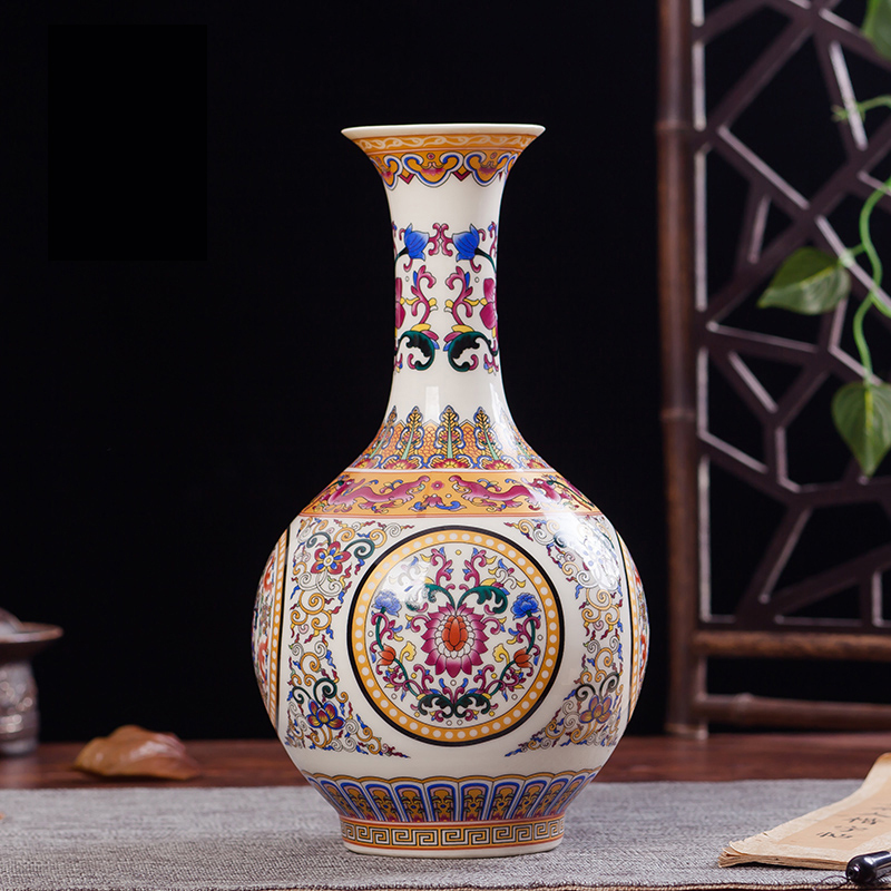 景德镇陶瓷器 珐琅彩花瓶 现代时尚家居装饰客厅工艺品摆件 赏瓶 百花争艳