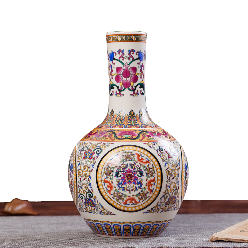 景德镇陶瓷器 珐琅彩花瓶 现代时尚家居装饰客厅工艺品摆件 天球瓶