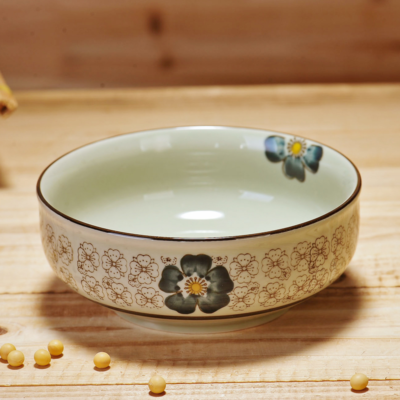 陶瓷碗创意餐具 日式釉下彩手绘沙拉碗5.5英寸 矮脚米饭碗 兰富贵