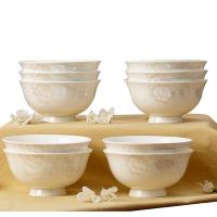 风源景德镇陶瓷碗 4.5英寸高脚碗 防烫米饭碗 骨瓷餐具十个套装碗 清雅