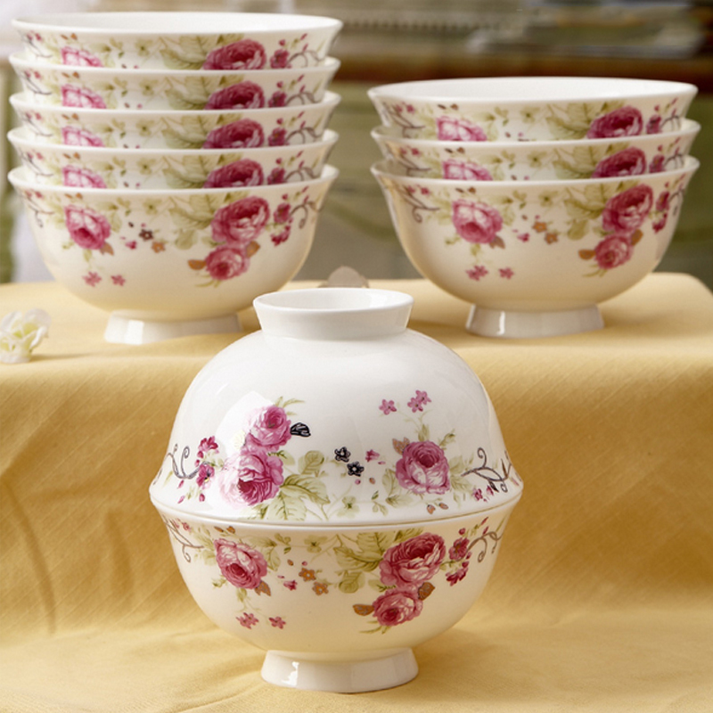 景德镇陶瓷碗 4.5英寸高脚碗 防烫米饭碗 骨瓷餐具十个套装碗 玫瑰金