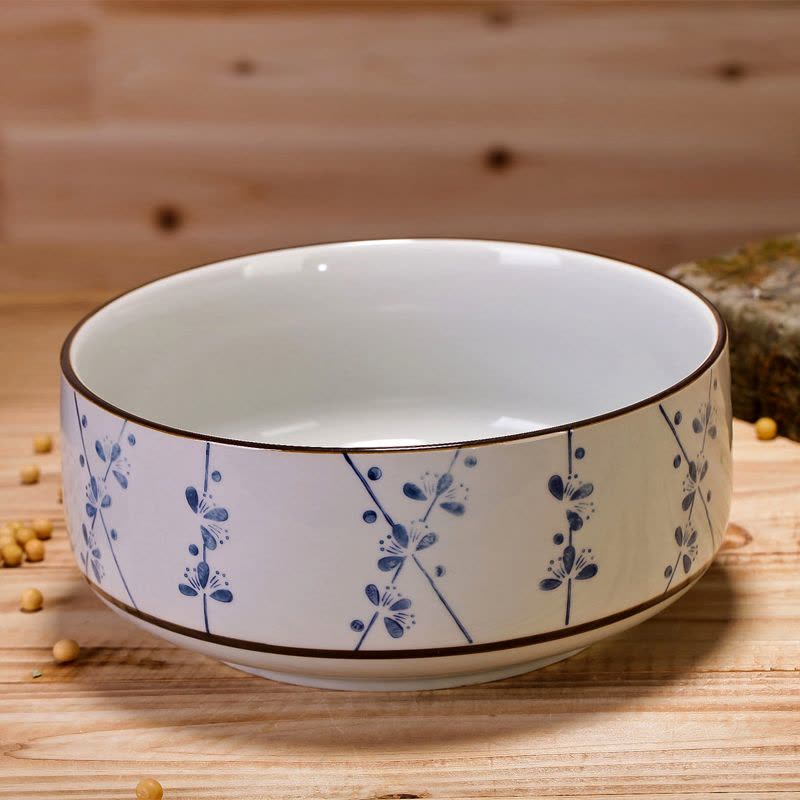 汤碗 陶瓷汤碗大号 日式釉下彩手绘大汤碗面碗 蓝梅图片