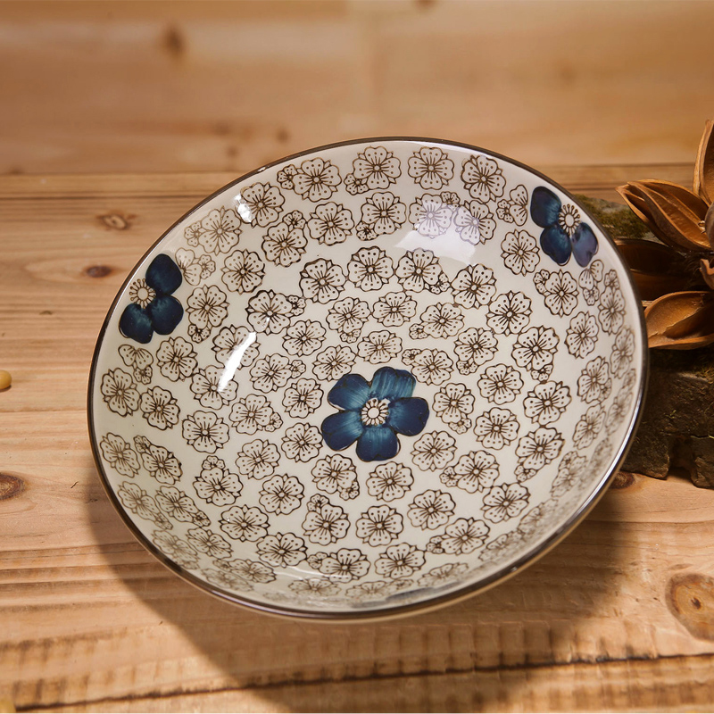 盘子日式釉下彩陶瓷盘子 7英寸 四色套装