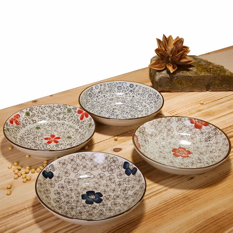 盘子日式釉下彩陶瓷盘子 8英寸 四色套装图片