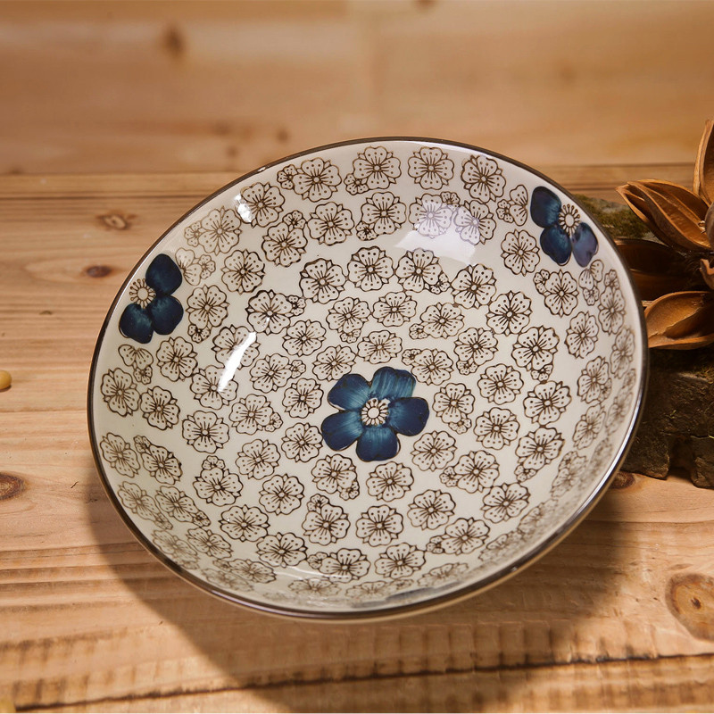 盘子日式釉下彩陶瓷盘子 8英寸 四色套装