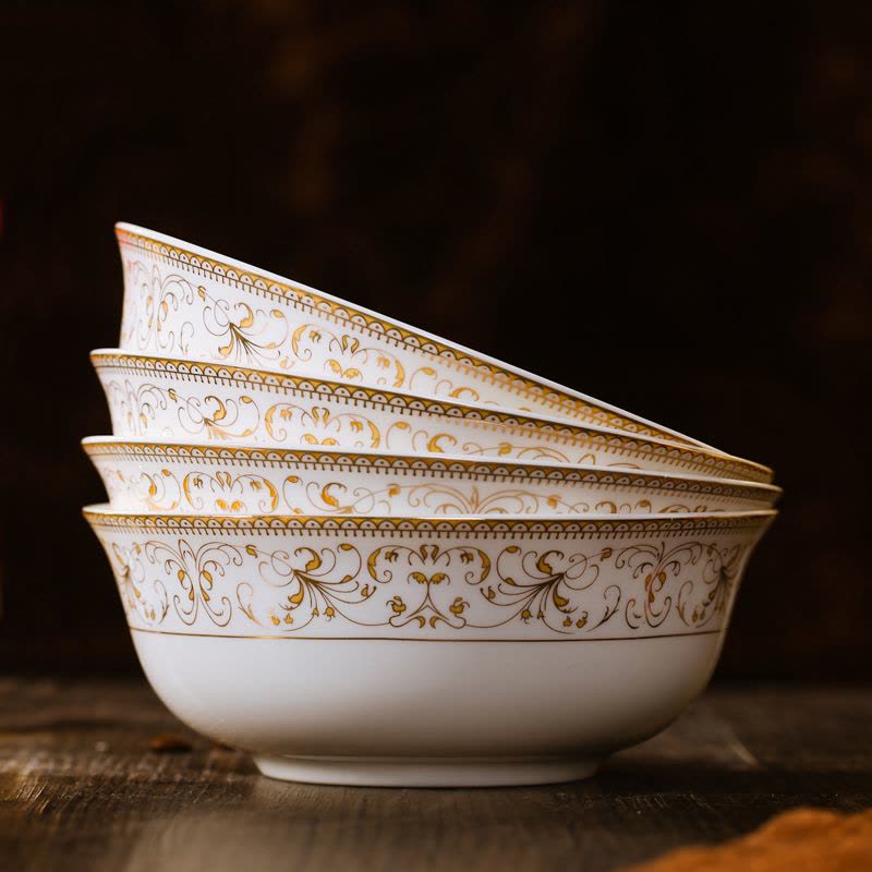 景德镇陶瓷 餐具套装骨瓷碗 6英寸面碗 中式汤碗 四个套装 太阳岛图片