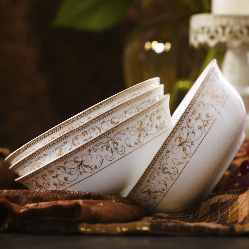 景德镇陶瓷 餐具套装骨瓷碗 6英寸面碗 中式汤碗 四个套装 太阳岛图片