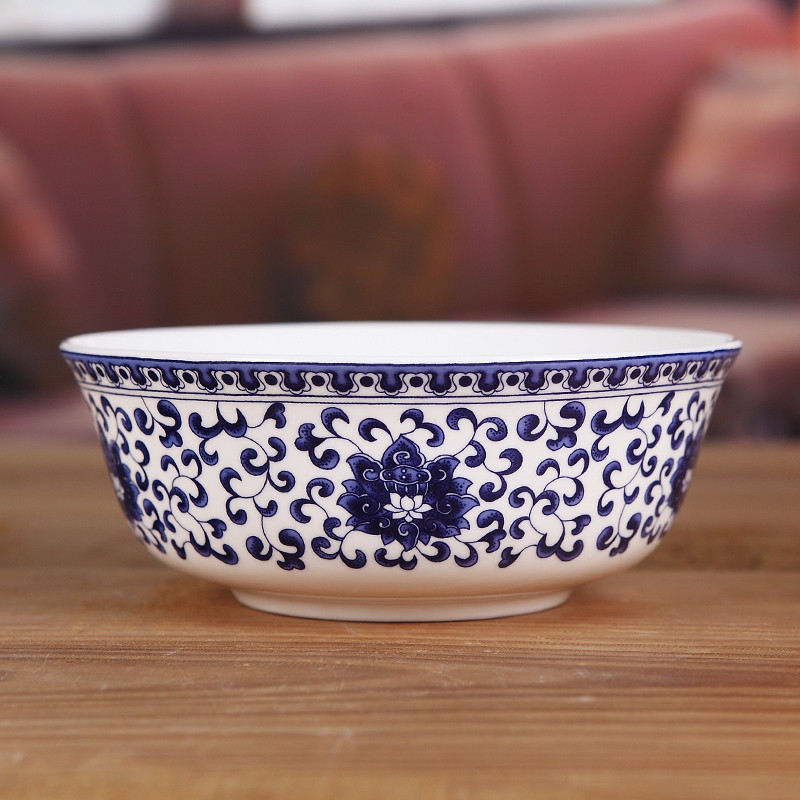 景德镇陶瓷面碗6英寸骨瓷碗反口面碗青花瓷大饭碗礼品碗 年年有余