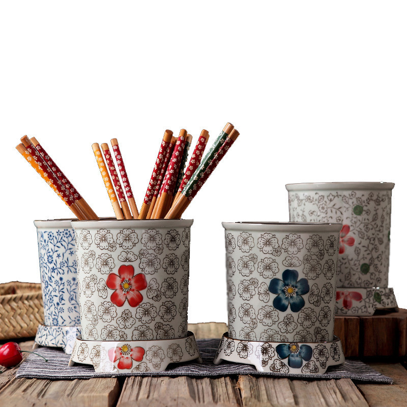 风源厨房小工具日式和风风源陶瓷日式筷子筒釉下彩筷子架盒筷笼大筒景德镇釉下彩创意筷子笼吉祥花 价格图片品牌报价 苏宁易购雅溪堂瓷器专营店