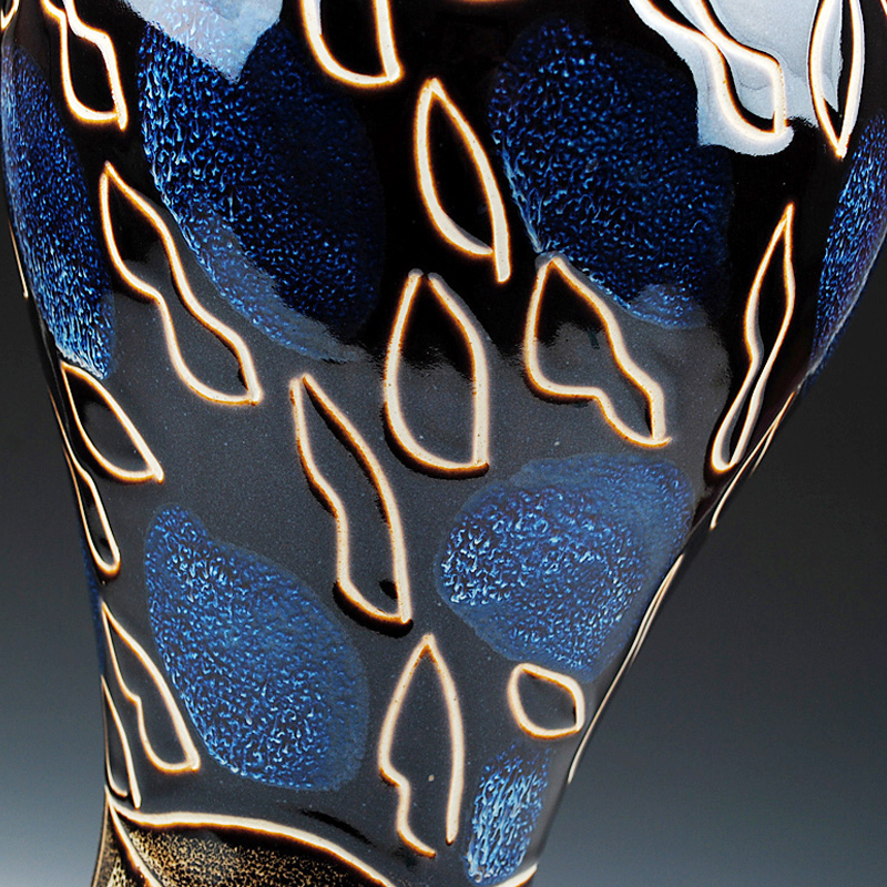 创意陶瓷花瓶现代工艺品客厅家居装饰摆件仿古窑变釉插花花器送底座