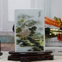 陶瓷笔筒仿古山水人家花插家居装饰工艺摆件青山红树款一