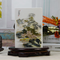 陶瓷笔筒仿古山水人家花插家居装饰工艺摆件青山红树款二