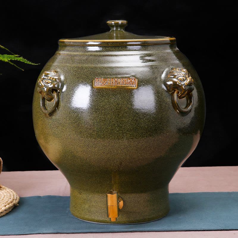 风源陶瓷水缸酒坛酒缸茶水缸茶末釉 带水龙头 30斤图片