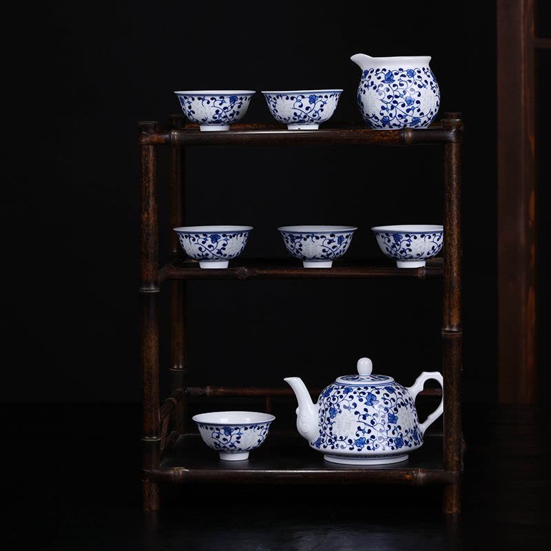 风源青花玲珑瓷茶具套装 手绘家用功夫茶具茶杯公道杯茶壶图片