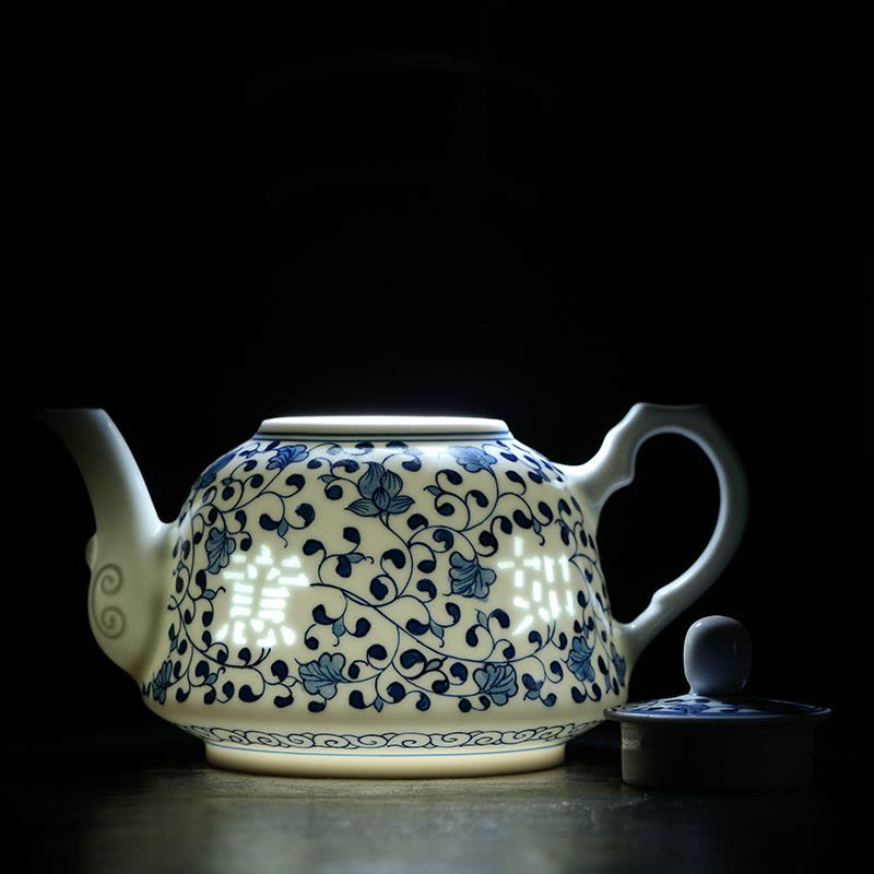 风源青花玲珑瓷茶具套装 手绘家用功夫茶具茶杯公道杯茶壶图片