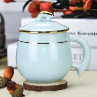 风源陶瓷过滤带盖300ml苹果杯办公个人马克杯影青瓷办公室礼品