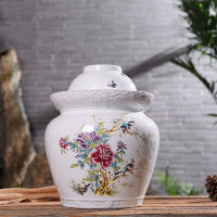风源泡菜坛腌菜桶双盖无铅密封储物罐 景德镇陶瓷四川泡菜罐泡菜坛子30斤富贵白头