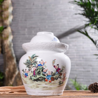 风源泡菜坛腌菜桶双盖无铅密封储物罐 景德镇陶瓷四川泡菜罐泡菜坛子 10斤欢天喜地