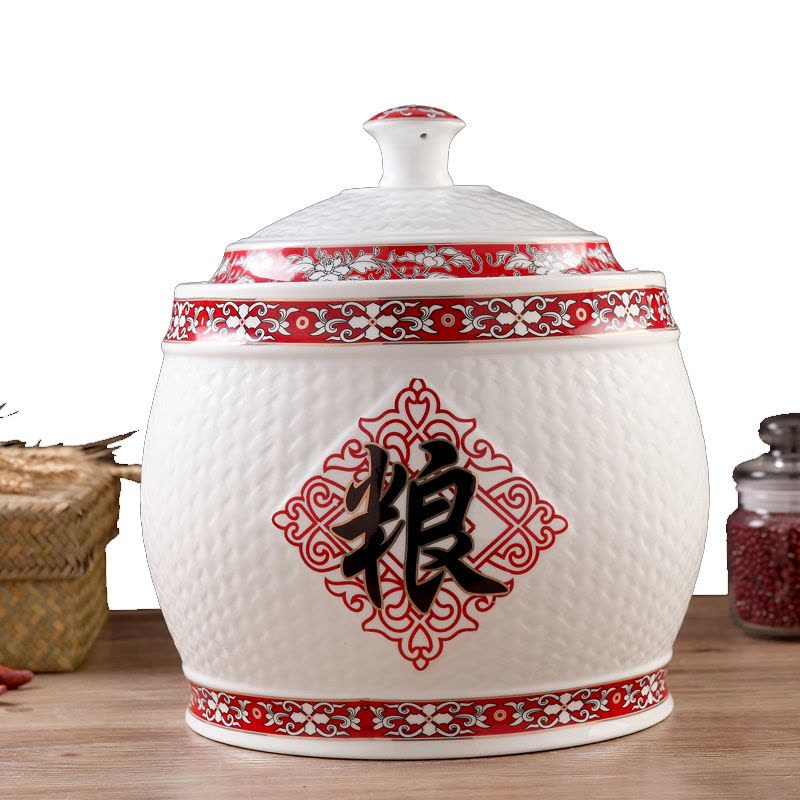 风源储米箱防虫油缸陶瓷米缸米桶装米桶米罐带盖家用装饰摆件(粮15斤 )图片