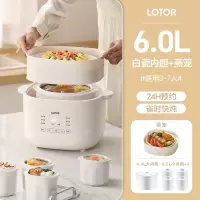 小浣熊大白电炖锅电炖盅隔水炖家用全自动陶瓷小型煲汤蒸煮2一4人3_白色五胆蒸笼款共6.0L