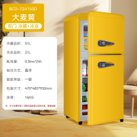 志高(CHIGO)复古小型家用冰箱双开门怀旧冷藏冷冻迷你出租房省电二人用_大麦黄·72L带把手上冷冻下冷藏