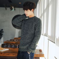 花花公子贵宾秋冬新款时尚男士纯色长袖毛衣韩版百搭修身圆领套头毛线针织衫潮