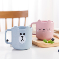 塑料儿童水杯创意卡通加厚塑学生料咖啡杯子带把手小麦积秆环保