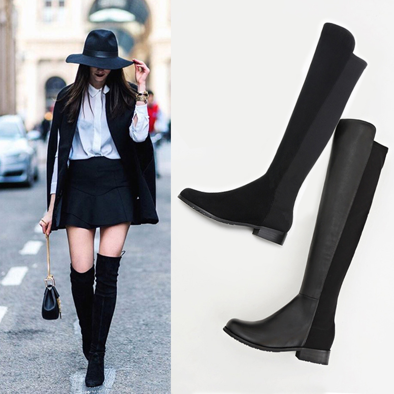 过膝靴长靴女靴子女冬2019新款韩版平底百搭内增高马靴长筒高筒靴mar