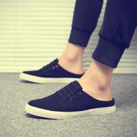 2017新款夏季防滑半拖鞋男包头无跟帆布拖鞋休闲凉鞋韩版小白鞋潮透气男鞋