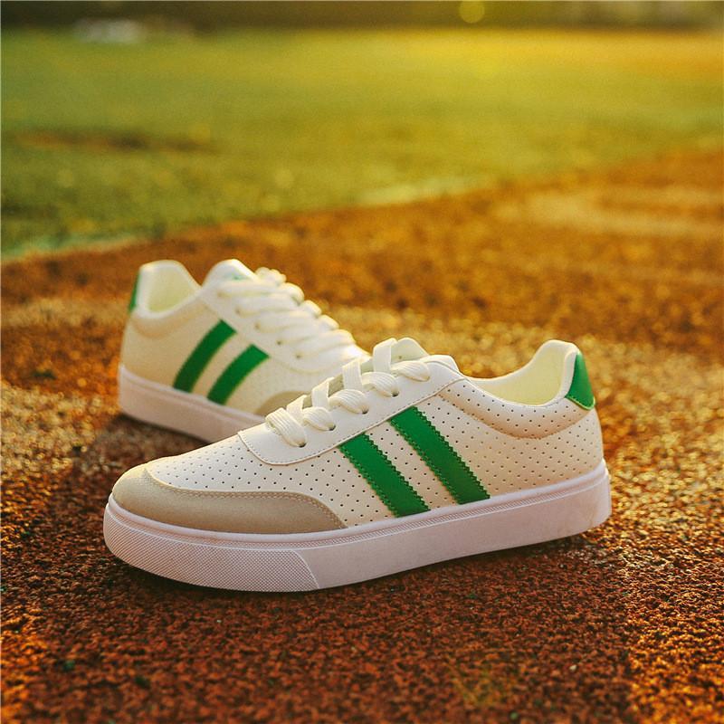 春夏季百搭皮面小白鞋女白色帆布鞋韩版系带休闲鞋平底学生板鞋潮